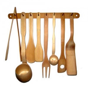 Talheres de bambu com suporte ¹